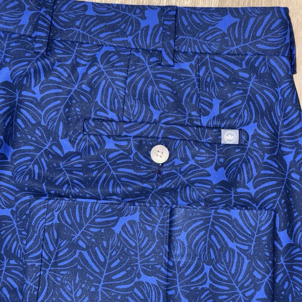 Peter Millar Durham High Drape Performance Pants Men's 38x32 Blue Floral Leaves